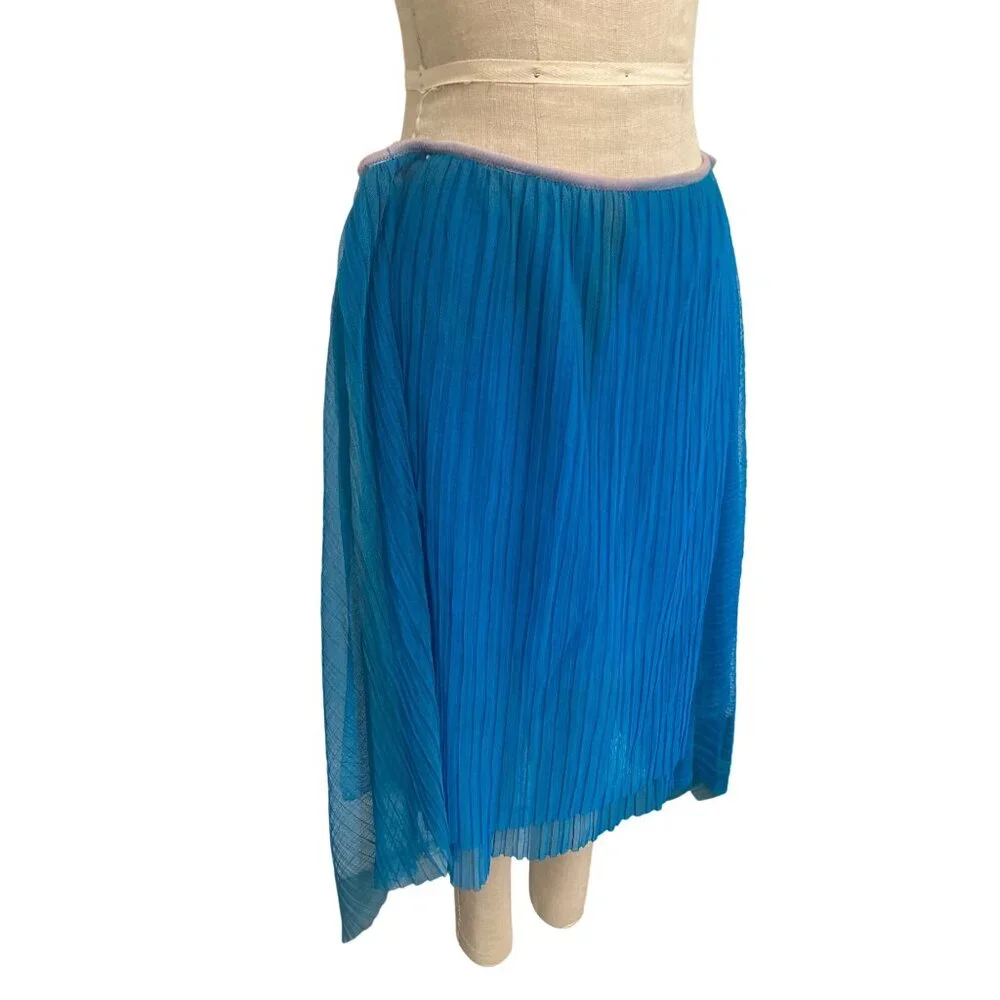 Vintage Shaw Benitez Blue Pleated Asymmetrical Skirt Made In Italy - Picture 2 of 11